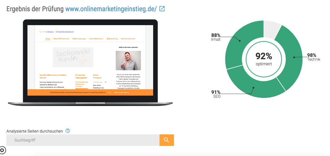 XOVI Suite Onpage-Prüfung Ergebnisse